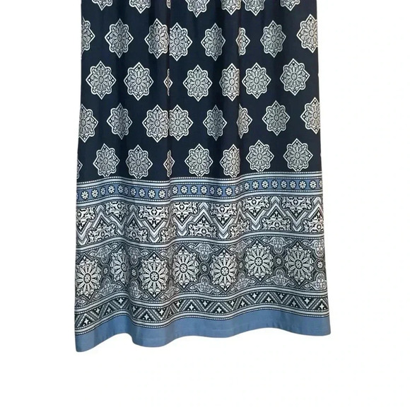 Christopher & Banks Boho Blue White Pleated Sleeveless Shift Midi Dress Medium - Picture 3 of 9